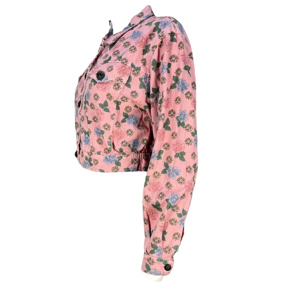 VTG 80's/90's JOLLY U.S.A Pink Floral 100% Cotton Denim Like Crop Jacket Sz Sm - Picture 8 of 16